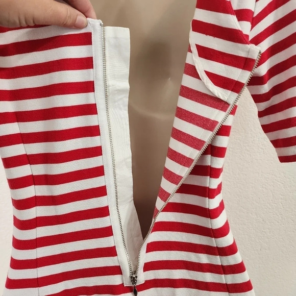 BANANA REPUBLIC Striped Zipped Back Ponte V Neck Dress Red White Size 4 - Picture 9 of 12
